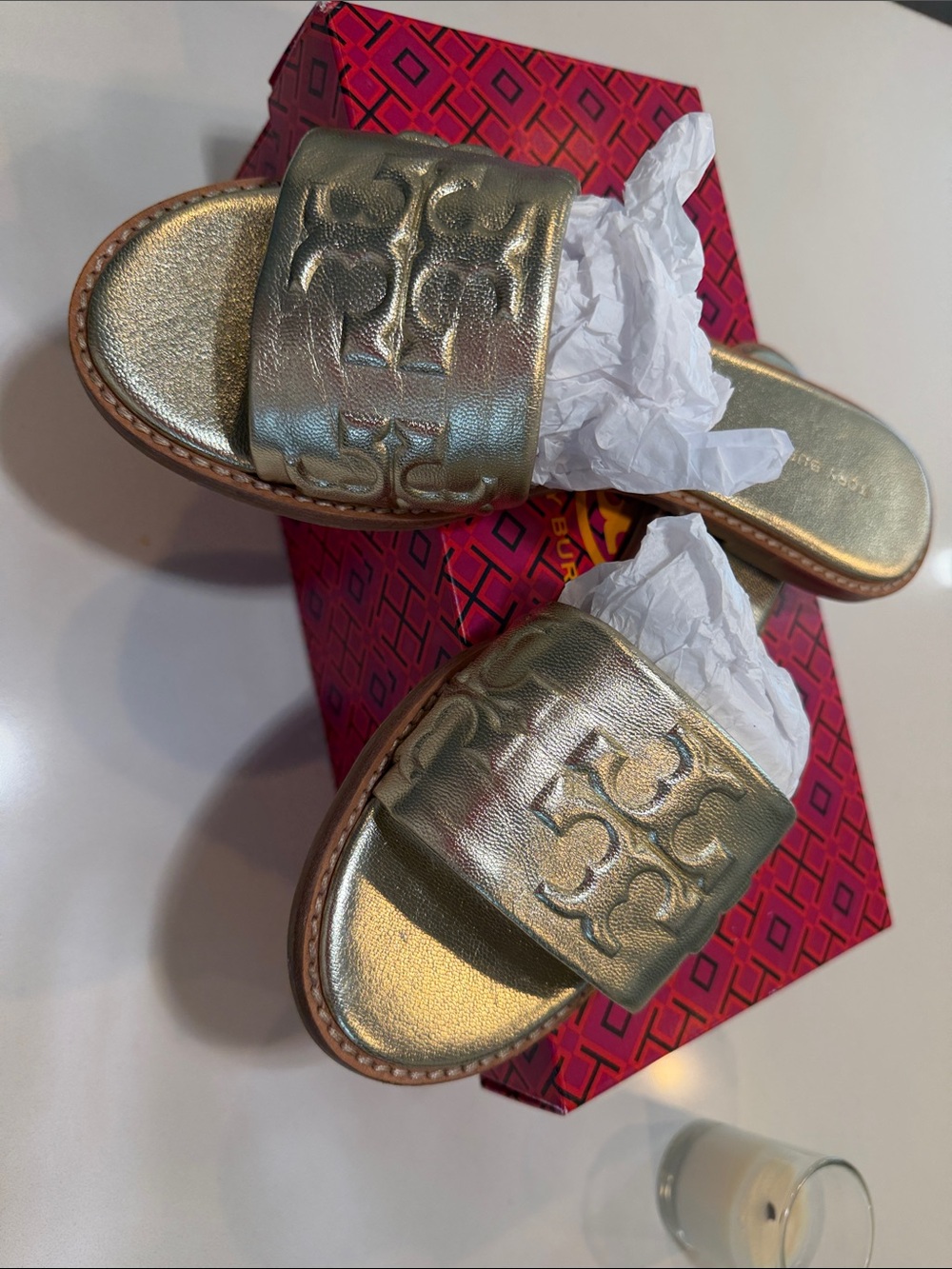 Tory Burch Orginal-Metallic Gold Slide Sandals - Women's Elegant Comfort